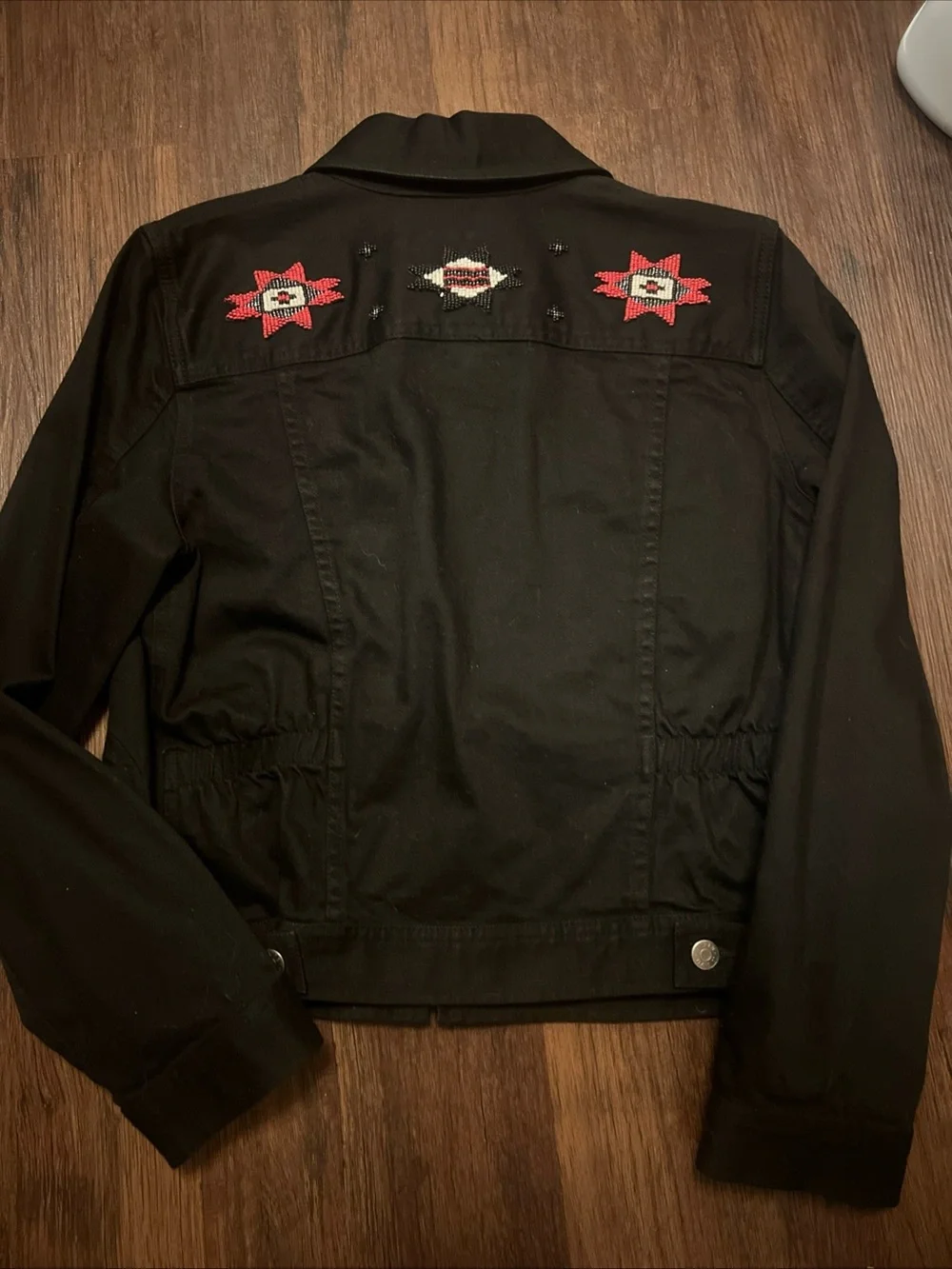 Ralph Lauren Black Denim Jacket with Geometric Embroidery - Picture 3 of 3